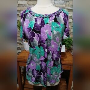 Croft & Barrow‎ Vibrant Large Floral Blouse New